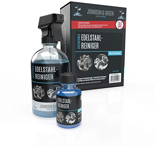 Greenpower Edelstalreiniger Vorteilspack für bis zu 3 Liter, Reinigung und Pflege von Edelstahl aller Art, streifenfreier Glanz,