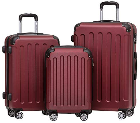 BEIBYE- Hartschalenkoffer Koffer Trolley Rollkoffer Reisekoffer Zahlenschloß 4 Zwilings-Rollen (Burgundy, Koffer-Set)