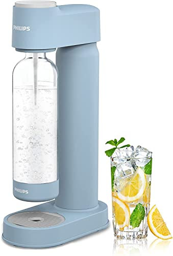 Philips Sparkling Water Maker Soda Maker Machine for Home Carbonating with BPA free PET 1L Carbonating Bottle, Compatible with Any Screw-in 60L CO2 Exchange Carbonator(NOT Included), Blue Plastic