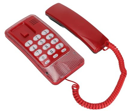cigemay Corded Landline Telephone, Wall Mountable Home Phones, Hotel Corded Telephone, Desk House Landline Telephone, Redial Function, Quick Flash, for Office, Hotel, Home, Bathroom, UK Version(Red)