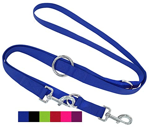 DEY - Premium Hundeleine Nylon 2m | 3fach Verstellbar | für Kleine, Mittelgroße u. Große Hunde | viele Farben |Doppelleine Hund Katze Welpe | Schleppleine |Führ-Leine | Welpenleine | Blau, M