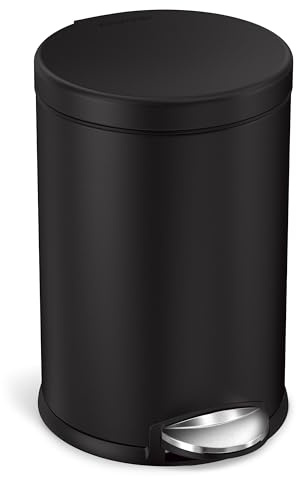 simplehuman Round Pedal Bin, 4.5L Compact Bathroom Bin, 150,000-Step Pedal, Lid Shox® Silent Close, Removable Inner Bucket, Matte Black Steel
