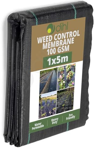 Dihl Membrane de contrôle des Mauvaises Herbes de 1 m x 5 m, très résistante, 100 g/m², Noir, 50 m²