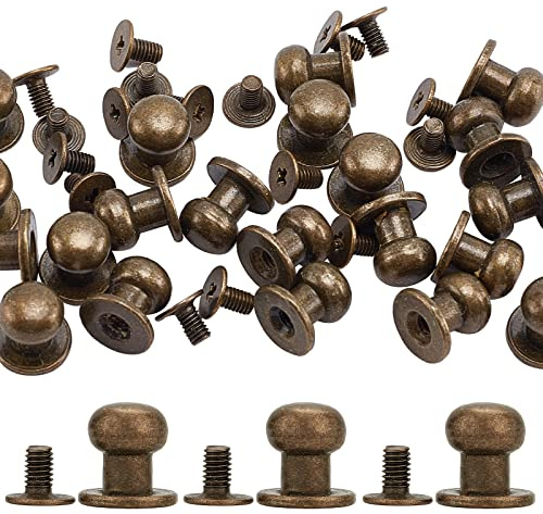 GORGECRAFT 20 Set 8x10x10mm Round Head Button Stud Brass Chicago Ball Screw Back Rivets Leather Nipple Post Fastener for Home DIY Repairs Craft Luggage Jackets Handbag Decoration, Antique Bronze