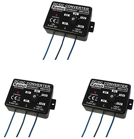 Kemo M015N justierbarer Spannungswandler. Eingangsspannung 6-28 V/DC - einstellbare Ausgangsspannung 3-15V stabilisiert & kurzschlussfest. Max. Ausgangsstrom 1,5 A, 3er Pack