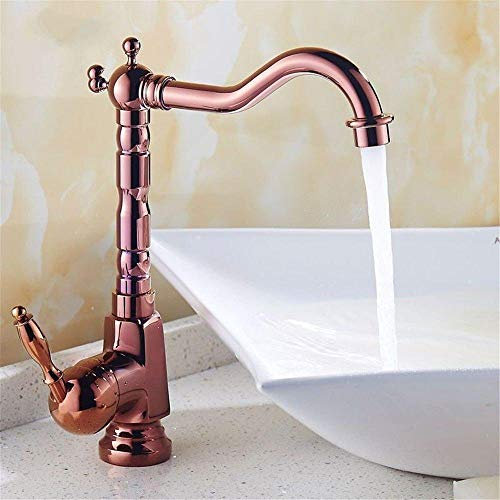 TAOZUYING Wasserhahn Edelstahl Messing Chrom Badarmaturen Küchenarmatur Vintage Messing Roségold Einhand-Keramikventil Heiß- und Kaltwasser-Badezimmer-Waschtischarmatur mit einem Loch Marriage