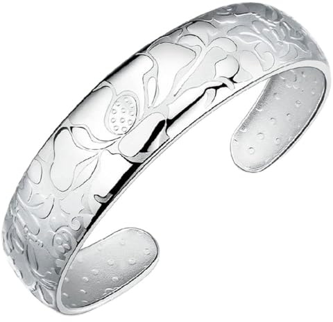 Klassische Mode-Manschettenarmbänder In Silber 925,Eleganter,Exquisiter,Breiter Knall-Lotus-Armreif,Schmuck Für Frauen,Damen,Schmuck Für Den Muttertag
