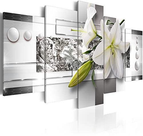 B&D XXL Acrylglasbild Lilien Blumen 100x50 cm 5 Teilig Wandbild auf Acryl Glasbilder Kunstdruck Moderne Acrylglas Platte Wanddekoration Geschenke Heimdekoration Glasbild Abstrakt Silber weiß grün