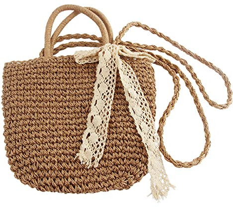 Taozoey Strohtasche, Korbtasche, Damen-Einschulter-Strohtasche, Reine handgemachte spinnende Schultertasche, Basttaschen Damen, Strandtasche, Korbtasche Klein, Boho Tasche