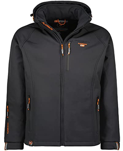Geographical Norway Taboo Men - Chaqueta Softshell Hombres Impermeable Con Capucha - Chaqueta Outdoor Cortavientos Resistente - Senderismo Esquí Otoño Invierno Primavera (Gris Oscuro L)