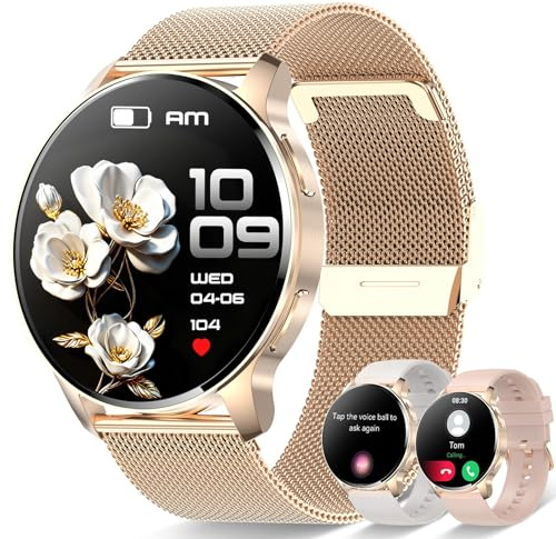 Lefitus Smartwatch für Damen mit Bluetooth-Anruf, 1,32 Zoll HD-Tracker Fitness mit Musik-Herzfrequenzmesser, Schlafmesser, Stoppuhr, Smartwatch für Android iOS