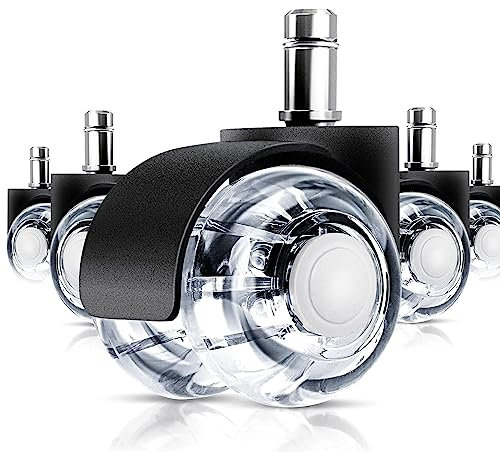 Bürostuhl Rollen 5er Set, 10mm x 22mm Hartboden Rollen für IKEA und Topstar, Superleise Rollen für Hartholzböden, Bürostühle, Drehstühle, Teppich, Laminat und Fliesen