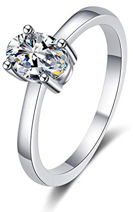 Stfery Damenring Oval, Verlobungsring Frauen Sterling Silber 925 Ringe Zirconia Gr 60 (19.1) Eheringe Modeschmuck Geschenk