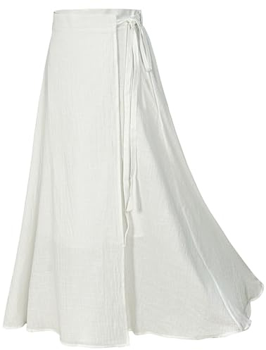 Mingyuezai Womens Wrap Skirt Ankle-Length Vintage Linen Skirts(Z2973WH,S)
