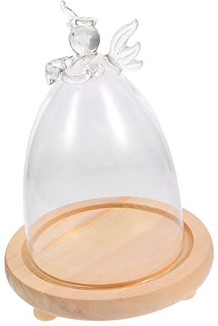 LIFKOME Decorative Glass Dome Display Cover Wood Base Micro Landscape Bell Jar for Eternal Flowers Tabletop Centrepiece Portable Glass Case