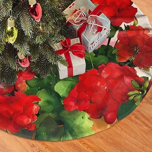 91,4 cm Weihnachtsbaumrock Weiß Plüsch Rot Geranien Weihnachtsbaum Matte Baumrock Ornamente für Urlaub Plüsch Baum Rock Weihnachtsbaum Rock Basisabdeckung für Weihnachten Neujahr Dekorationen