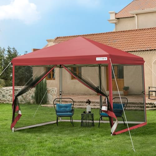 VIVOHOME Tente Écran Tonnelle Pliante 3x3m Portable résistant à l'eau Barnum Pavillon de Jardin avec Moustiquaire 2 Portes à Fermeture Éclair et Sac Roulant pour Camping Pique-Nique Fête