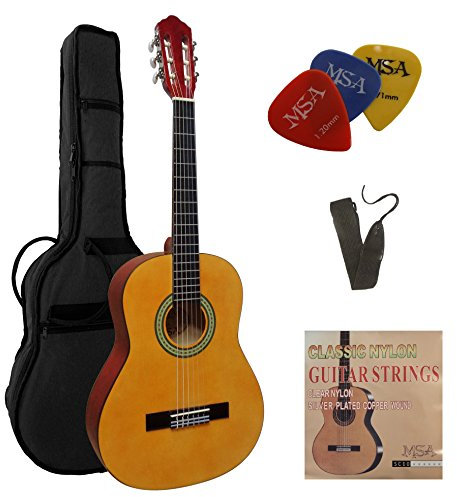 1/2 GITARRE - KONZERTGITARRE IM SET - KINDERGITARRE - CLASSIC - NATUR HELL - DECKE LINDENHOLZ - TASCHE - BAND - SAITEN - 3xPIK