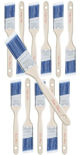 Bates- Paint Brushes, 1.5-Inch, 12 Pack, Angle Brushes, Treated Wood Handle, Paint Brushes for Walls, Stain Brush, Wall Paint Brushes, Furniture Paint Brushes for Painting Walls, Painting Brush