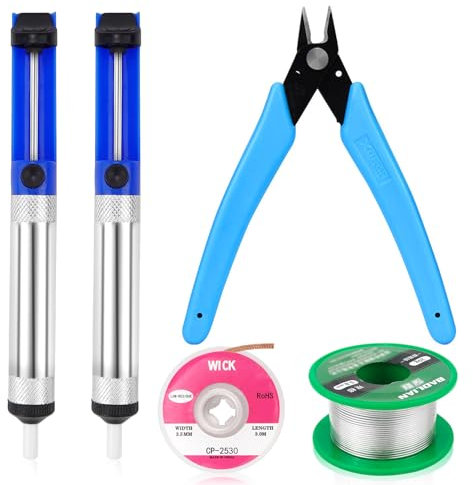 Erzekrim Entlötpumpe, Entlötdocht, Mikro Scherdrahtschneider Zange, Bleifreies Lötzinn mit Kolophoniumkern, 5-teiliges Entlötpumpe Set Löt Kolbenunterstützungs Zubehör, Löt-Entfernungswerkzeug