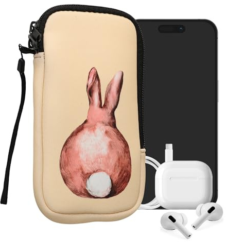 kwmobile Handytasche für Smartphones XXL - 7 - Neopren Handy Tasche Hülle Cover Case Schutzhülle - Hase Rücke Braun Weiß Beige - 17,7 x 8,5 cm Innenmaße