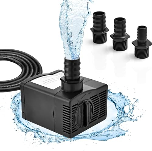 GOPLUS Mini Wasserpumpe 22/30W, 900/1450 L/H Aquariumpumpe mit 2,2/2,5 m maximaler Sprühhöhe, 1,83 m Netzkabel, 3 Düsen, Teichpumpe Tauchpumpe Brunnenpumpe für Aquarium, Brunnen (10 x 8 x 7,5 cm-30W)