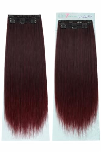 Extension Capelli + Clip, Lisci e Lunghi 60 cm - 7 Tessiture/7 Pezzi, Set per Allungare e Volumizzare, Leggere e Morbide, Facile Applicazione, Peso 228 g (T-Burg Dark Red Degradee), THELMA