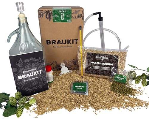 Braukit - Pale Ale Bierbrauset mit 5L Gärflasche | Malzmischung, Hopfen, Hefe, Thermometer, Reiniger, Abfüller | Einfache Handhabung, Perfekt für Einsteiger | Geschenk für Männer
