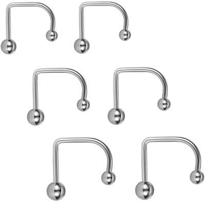 Decentraland 2PCS 6mm 2PCS 8mm 2PCS 10mm Silber 1.2mm (16G) D-förmiger Lippenring Ohrring Knorpel Dangle Nasenringe Nase Manschetten Nostrial Piercing Titan Stahl Chirurgenstahl Edelstahl
