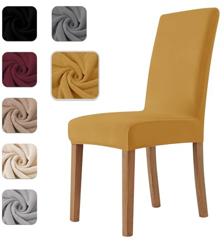 Homebliss Stuhlhussen 4er Set Stretch,Stuhlhussen Schwingstühle Elastisch für Esszimmer- und Küchenstühle, Stuhlbezug Sehr Weich Bequem Kratzfest Gelb