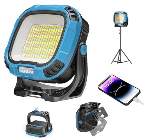 LED Work Light Rechargeable, 2500LM Waterproof Folding Portable Flood Light with Magnetic and14 Light Modes,USB Emergency cob Work Light for Camping Car Repairing Emergency Job Site Lighting (Blue)