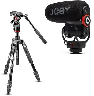 Manfrotto Befree Advanced Live Twist, treppiede da viaggio in alluminio con Twist Lock, treppiede per fotocamera DSLR, mirrorless e Joby Wavo Plus, microfono per Vlogging su fotocamera