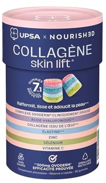 UPSA x Nourished Gummies Collagène 7-en-1 - Peau, 30 Gummies | Collagène, acide hyaluronique et élastine pour une peau lisse et ferme. Sans sucres, vegan et au goût fruité.