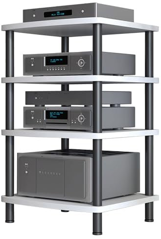 SGKOMN 2/3/4-Tier AV Media Stand Cabinet Floor-Standing Audio Rack Tower CD Player Stand Corner TV Stand Stereo Components Cabinet with Wooden Shelf for Home(B-4 Tier)
