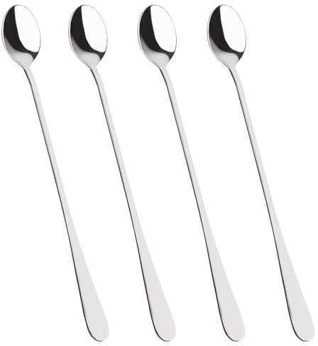 KTOJOY 4 Pcs Stainless Steel Cocktail Stirring Spoons 9 inch Coffee Stirrers Ice Tea Spoon Stainless Steel Cocktail Stirring Spoons