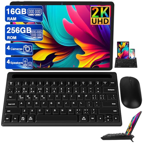 Tablet 11 Pollici 2K Display 2000*1200 UHD, 16GB RAM+256GB ROM(1TB TF), Android 13, 8600mAh, WiFi 5G, BT 5.0, 8 Core, 4 Speakers, 13MP+5MP, Metallo, con Custodia, Tastiera con Supporto y Mouse, Blue