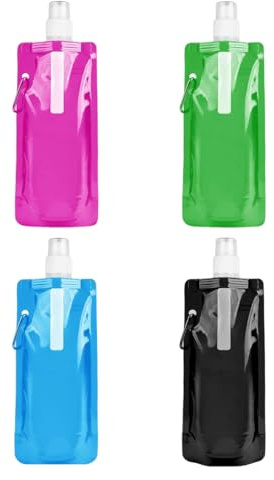 ZORVUJI Botella de Agua Plegable 480ml con Mosquetón, Botella Reutilizable para Senderismo, Viajes, Ciclismo, Unisex Adultos, Sin BPA, Ahorra Espacio y Ligera