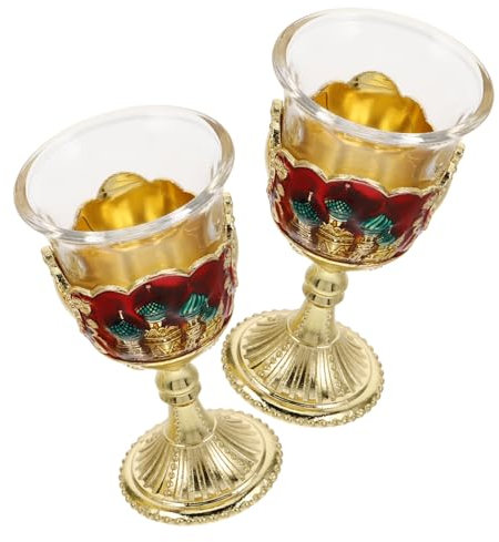 DECHOUS Verres à Liqueur Rétro sur Pied, Lot de 2, Alliage et Verre