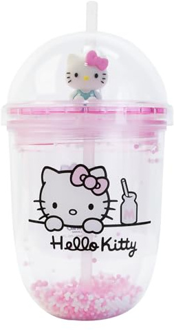 Blue Sky Studios Hello Kitty Tea Cup, Kawaii Drink Bottle with Straw, Cute Merchandise and Gift