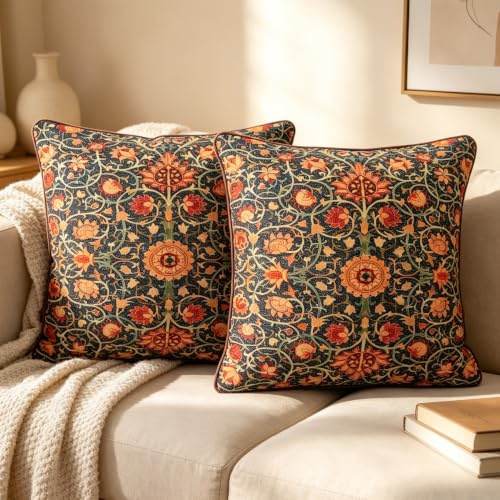 NIULAA Samt Boho Deko Kissenbezug 40x40 mit Orange Muster 2er Set | Sofakissen Couchkissen Floral,Dekokissen Wohnzimmer,Mandala Vintage Herbst Deko Kissen bezug Sofa Stuhl Bett