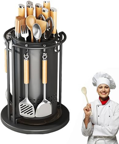 Soporte Giratorio De La Cocina | Soporte De Cortador Rotativo De 360 ​​Grados con Ganchos | Organizador De Cubiertos Multipropósito A Prueba De Óxido para Palillos, Cortadoras, Cortador De Frutas