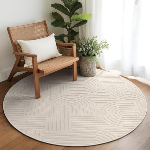 Enyhom Round Rug Fluffy Modern Washable Rugs Living Room Beige Non Slip Area Rugs For Bedroom Non Shedding Soft Carpet Rugs, 160x160cm