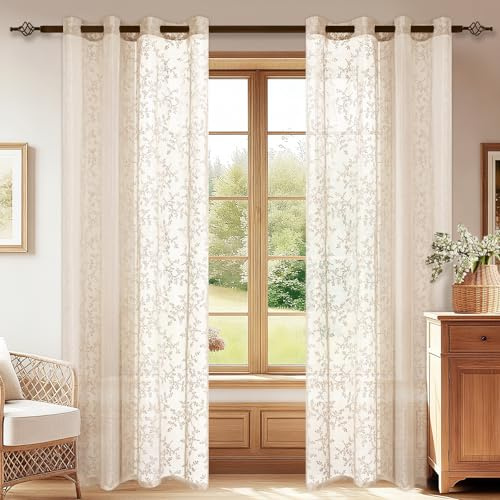 YSTELLAA Cortinas Salon Translucidas 2 Piezas, 140x260cm, Cortinas Dormitorio con Ojales, Decorativas Visillos Dormitorio, Cortina Suaves Ligero, para Dormitorio Comedor, Beige