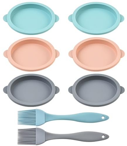 SGSCFG 6 Plaque À Pâtisserie en Silicone Et 2 Parties De Brosses D'Huile, Formes Rondes, Outils Au Four, Fournitures De Cuisine, Sandwichs, Gâteaux, Muffins.