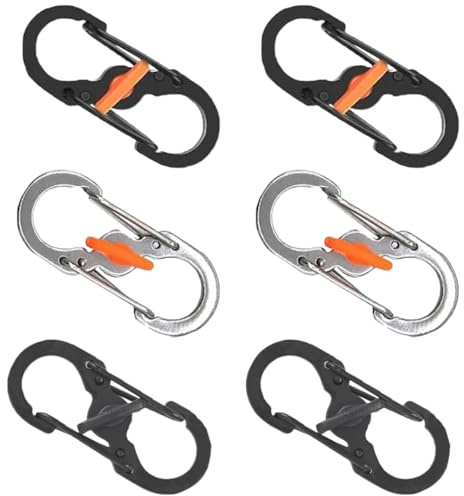 6-Piece Secure Locking Carabiner Set – Dual-Spring S-Hook Clips for Outdoor & Daily Use