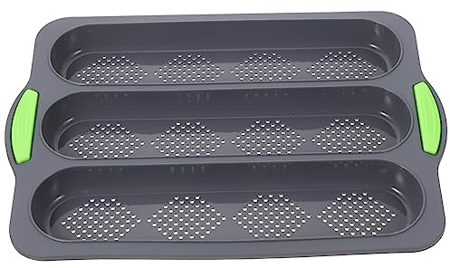SOLUSTRE Bandeja de Horno para Ranuras Molde de Silicona Antiadherente para Baguettes Accesorio de Cocina Desmontable y Lavable para Hornear Hot Dogs y Panes Color Gris Oscuro con Asa