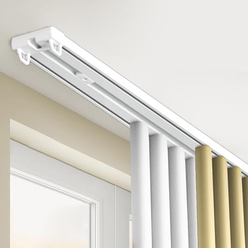 Riel para cortinas doble Montaje en techo, Aluminio Juego de rieles para cortinas, Silencioso Sistema de doble riel Para hoteles/hospitales/ Separadores de ambientes, Fácil instalación(0.5m(0.97ft))