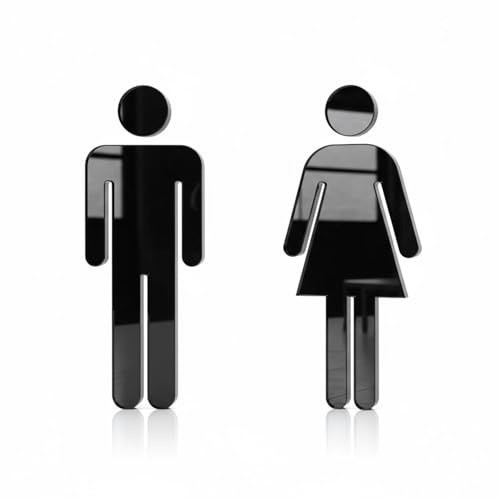 WC Schild aus Holz oder Acryl – Toilettenschild Damen & Herren – modernes Türschild in eleganten Farben für Bad, Büro & Hotel (Schwarz, 20cm Länge)