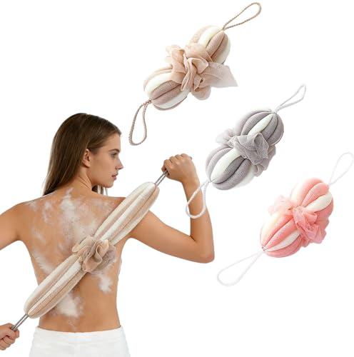 LUFFLOK 3 stycken utdragbar kropp badsvamp duschsvamp | Nät Svamp Exfolierande Mesh Badsvampar med Body Snodd för Kvinnor Män Skrubbar och Rengöring (3 st)