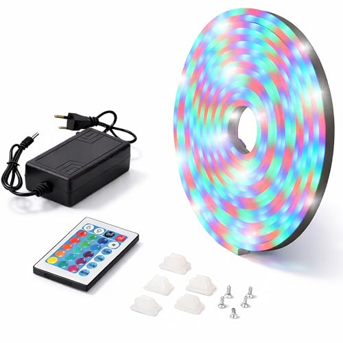 AURALIFAN Striscia LED RGB 5 Metri con Telecomando e Alimentatore Inclusi, Striscia LED 12V Impermeabile IP65, Luci LED Multicolore Adesive per TV Camera Cucina Gaming